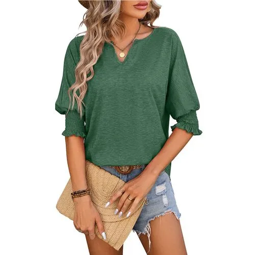 Women's T-shirt Half Sleeve T-Shirts Patchwork Vacation Solid Color