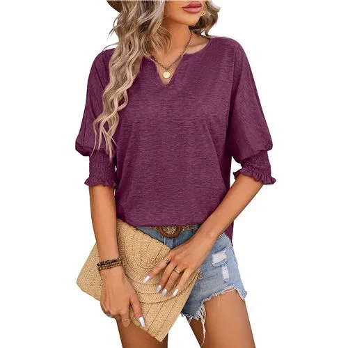 Women's T-shirt Half Sleeve T-Shirts Patchwork Vacation Solid Color