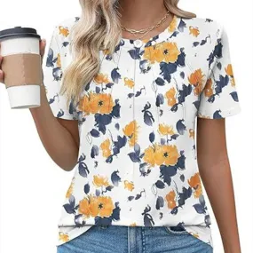 Women's T-shirt Short Sleeve T-Shirts Pleated Casual Flower