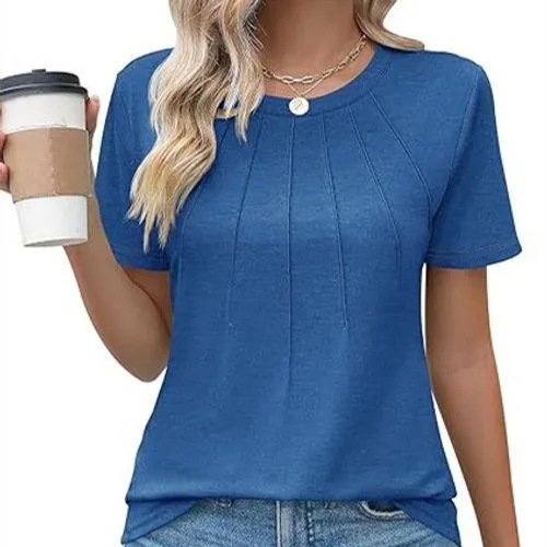 Women's T-shirt Short Sleeve T-Shirts Pleated Casual Flower