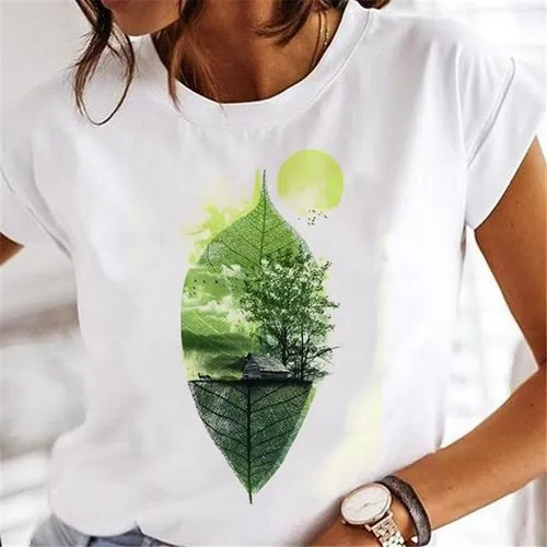 Women's T-shirt Short Sleeve T-shirts Printing Casual Leaf