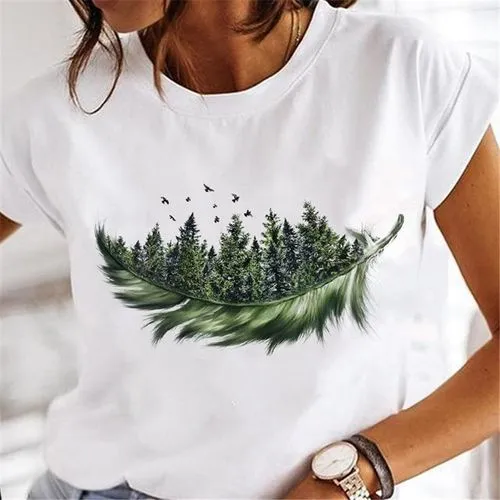 Women's T-shirt Short Sleeve T-shirts Printing Casual Leaf