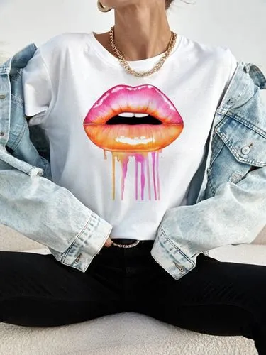 Women's T-shirt Short Sleeve T-Shirts Printing Casual Mouth