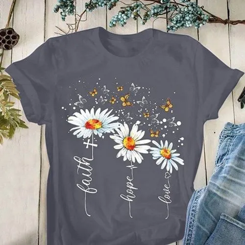 Women's T-shirt Short Sleeve T-shirts Printing Fashion Flower