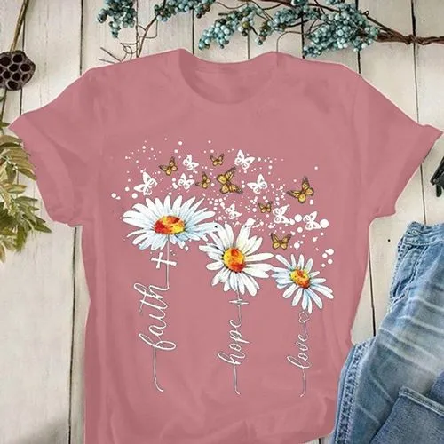 Women's T-shirt Short Sleeve T-shirts Printing Fashion Flower