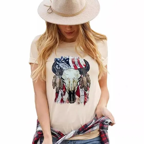 Women's T-shirt Short Sleeve T-Shirts Printing Streetwear Letter Cattle