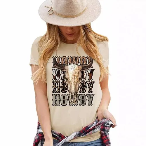 Women's T-shirt Short Sleeve T-Shirts Printing Streetwear Letter Cattle