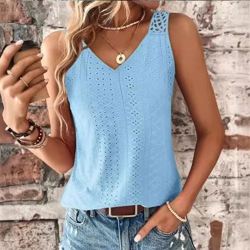 Women's Vest Sleeveless T-Shirts Hollow Out Casual Geometric