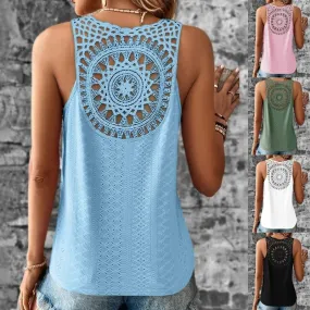 Women's Vest Sleeveless T-Shirts Hollow Out Casual Geometric