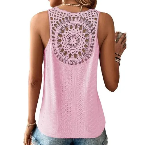 Women's Vest Sleeveless T-Shirts Hollow Out Casual Geometric