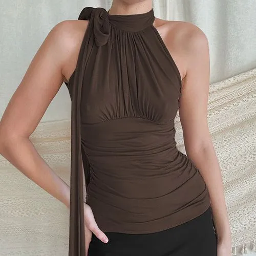 Women's Vest T-Shirts Pleated Elegant Solid Color