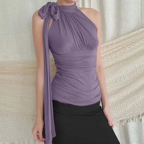 Women's Vest T-Shirts Pleated Elegant Solid Color