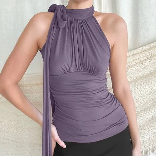 Women's Vest T-Shirts Pleated Elegant Solid Color