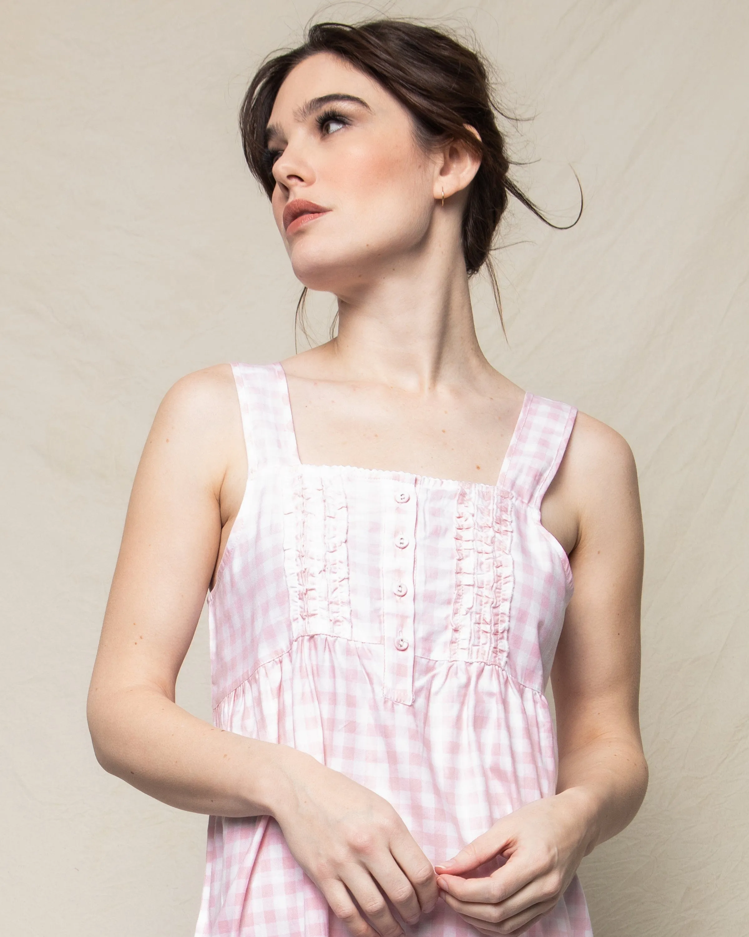 Women's Twill Charlotte Nightgown | Pink Gingham