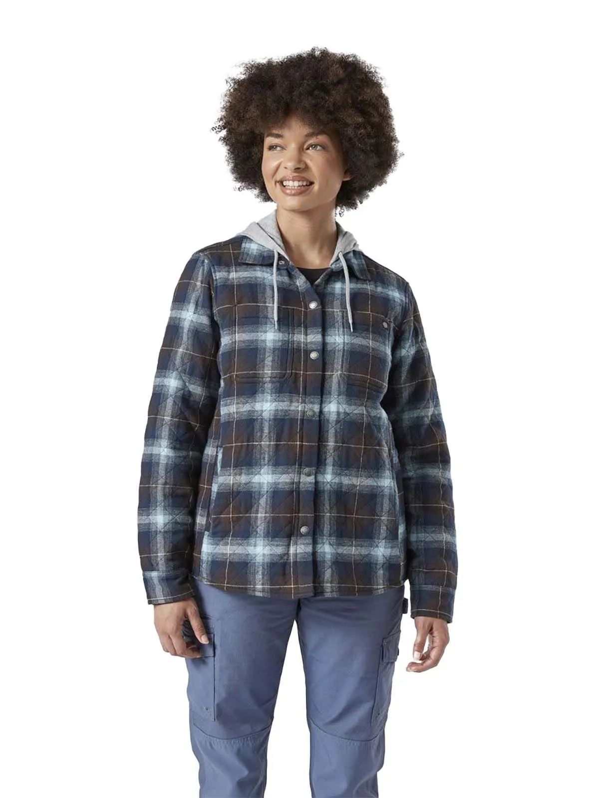 Women's Work Jacket Shirt Hooded Fleece Checked - Dickies