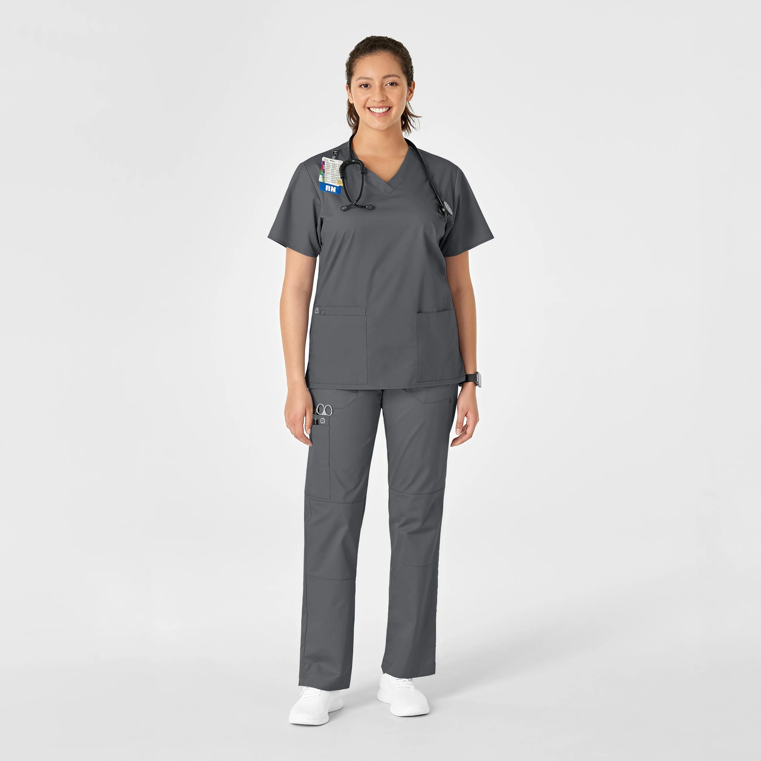 WonderWORK Women's Straight Leg Cargo Scrub Pant - Pewter