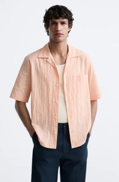 ZARA  |Plain Cotton Short Sleeves Shirts