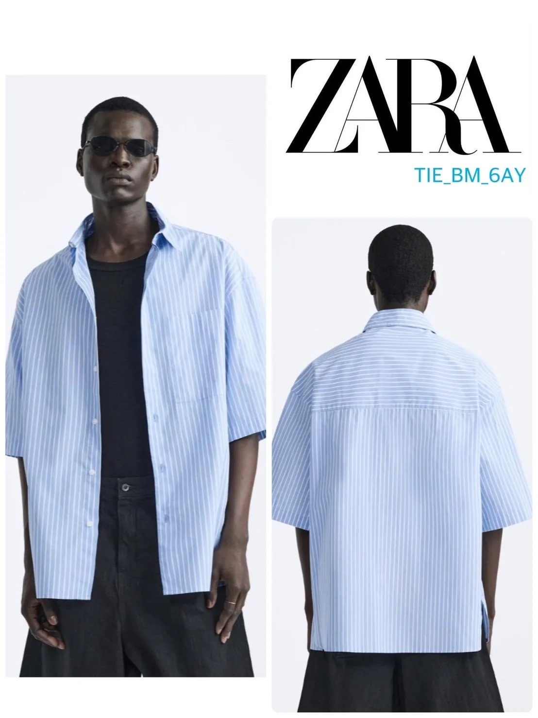 ZARA  |Stripes Cotton Short Sleeves Shirts