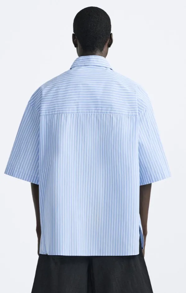 ZARA  |Stripes Cotton Short Sleeves Shirts