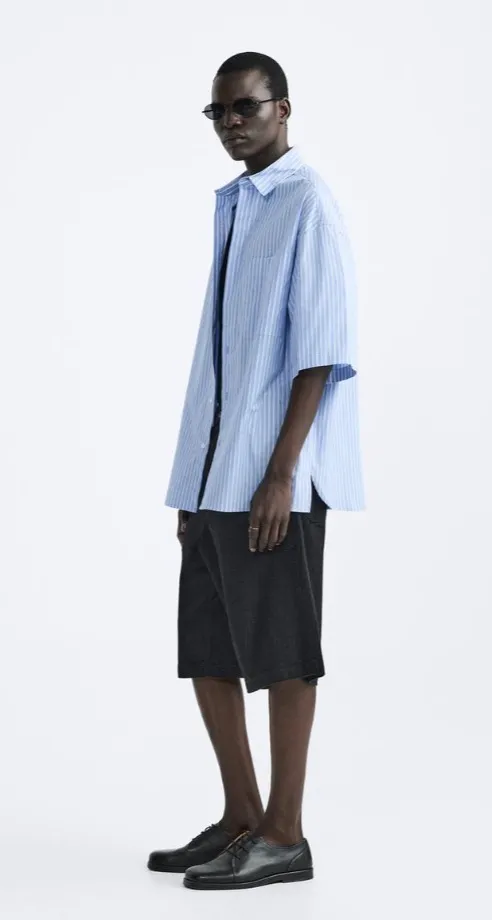 ZARA  |Stripes Cotton Short Sleeves Shirts