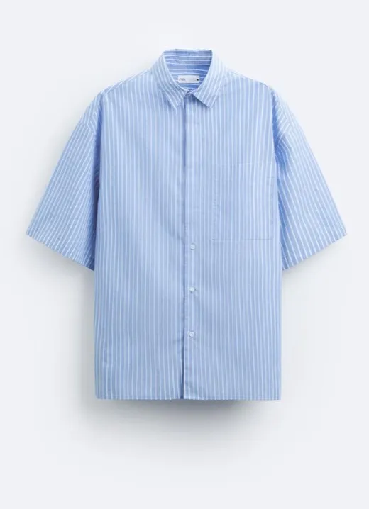 ZARA  |Stripes Cotton Short Sleeves Shirts